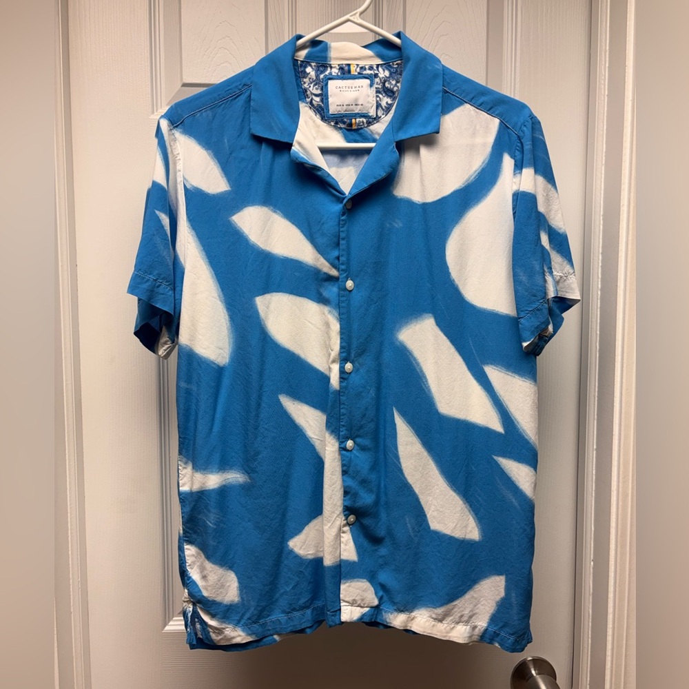 Cactus Man by Ricky Singh Men’s Blue & White Button-Up Shirt – Size M